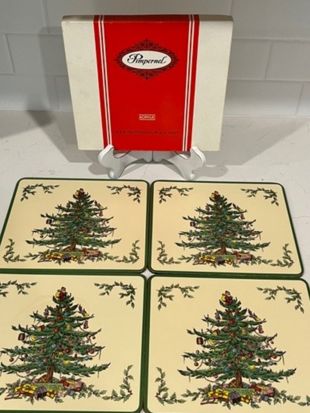 Vtg Pimpernel Spode Christmas Tree Placemats Set of 4 NOS Made in England